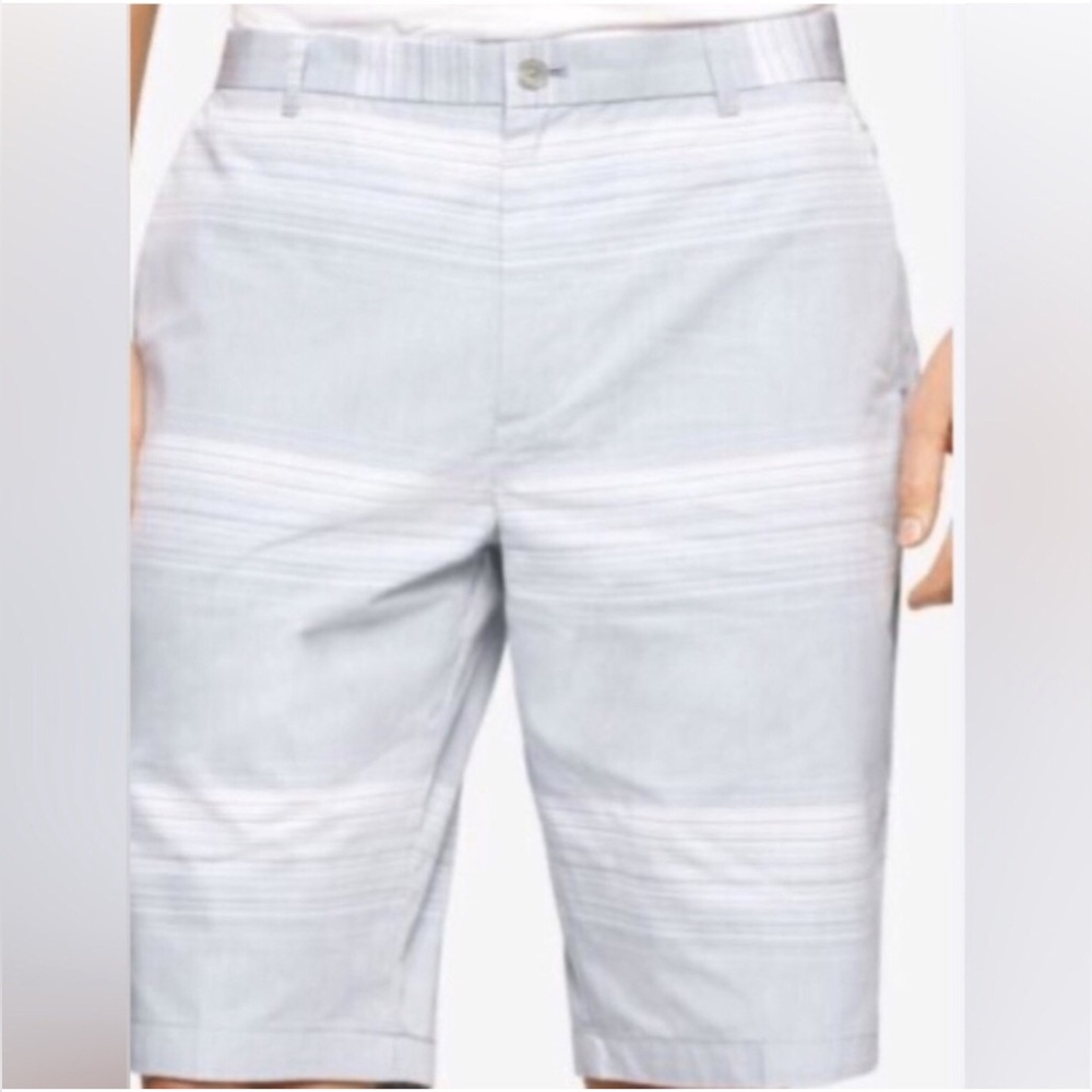 BNWT Calvin Klein Cotton Flat Front Light Gray Striped Shorts